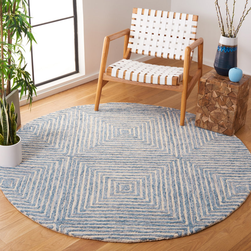Metro Hand Tufted Wool And Cotton With Latex Geometric Rug, Round 6'