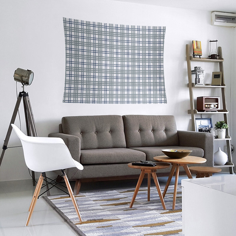 Tapisserie luxueuse en microfibre Dallas, H 51 po x l 60 po, Blanc / bleu / argent