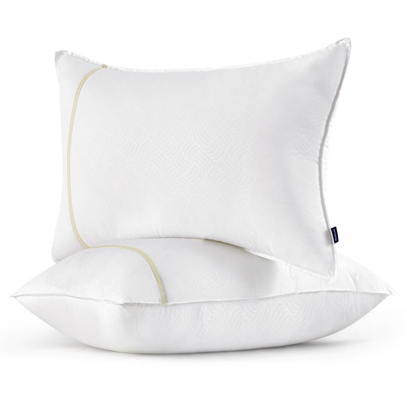 Bedsure Hotel Pillows Fluffy Bed Pillows for Sleeping with Breathable Cover Soft, Light Khaki, Standard