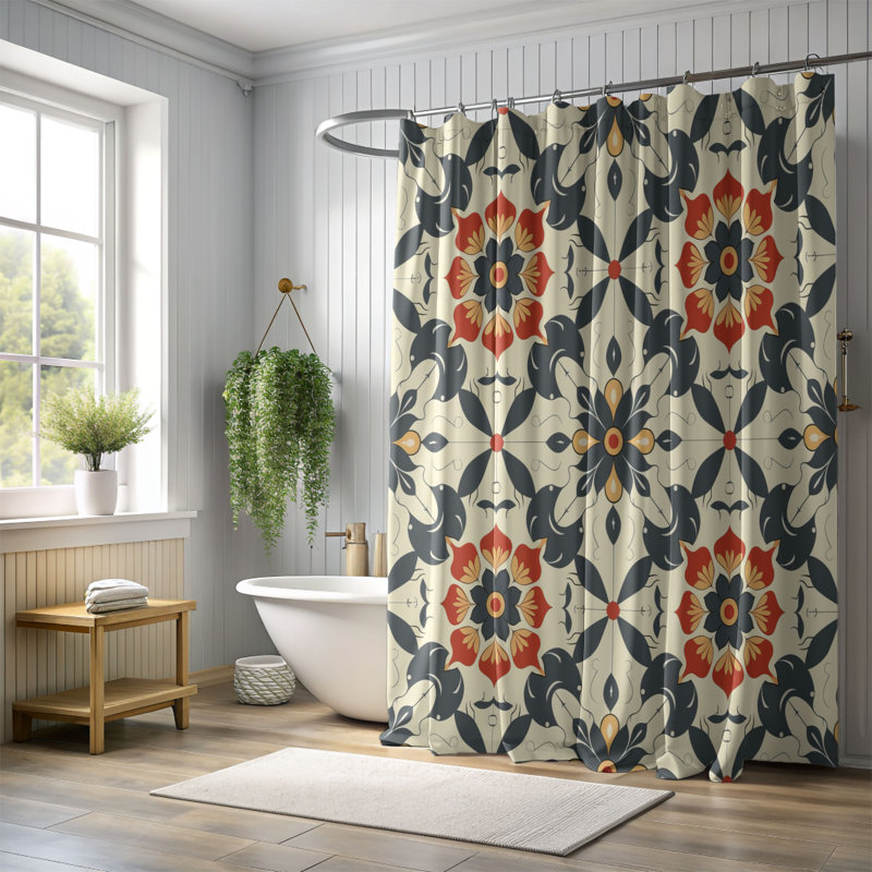 Nostalgic Tile - Premium Shower Curtain, 74"H x 71"W