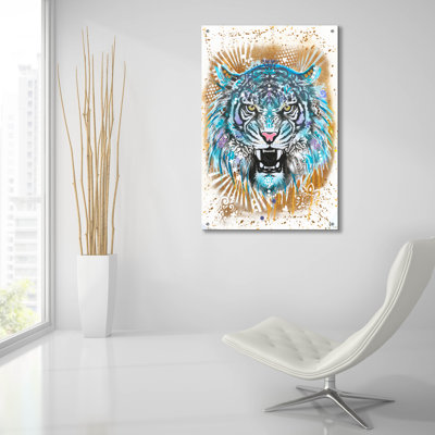 Bungalow rose «Fierce 1» par Dean Russo, art mural en verre acrylique