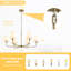 Lustre moderne de style ferme à 6 lumières, fini or brossé, abat-jour en verre blanc, suspension réglable