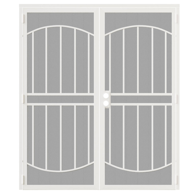 Porte moustiquaire de sécurité en acier maillé perforé avec finition résistante à la rouille et porte française réversible à deux trous en blanc