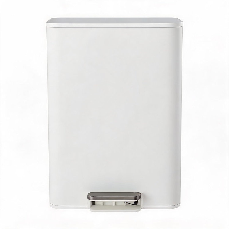 Poubelle à pédale de 15 L en acier inoxydable blanc, couvercle à fermeture douce, mains libres, 15L 29,5 * 26 * 43cm blanc