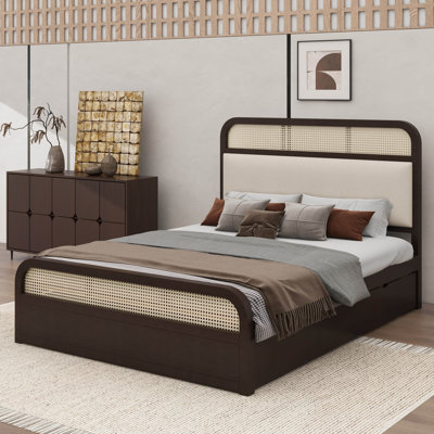 Queen-Sized Wooden Platform Bed With An Additional Underbed Trundle