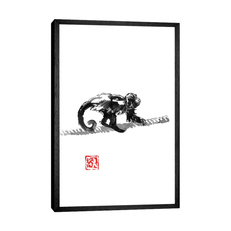 Monkey On The Rope by Péchane - Painting on Canvas, 66.04 cm H x 45.72 cm W, Black Framed