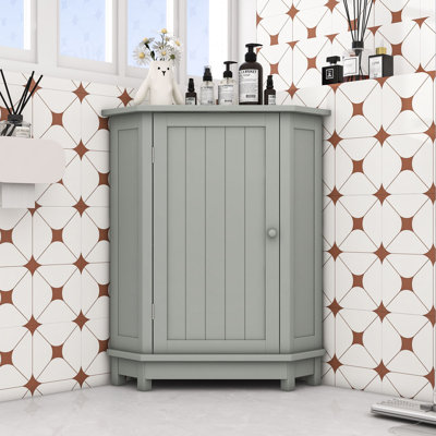 Armoire de rangement de coin de salle de bain en bois avec tablettes réglables