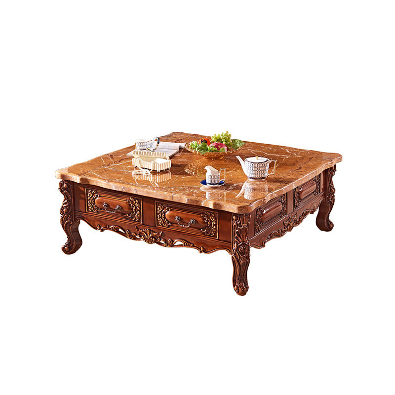 table de bout à tiroir en marbre et bois massif, H 22,83 po x L 49,21 po x l 49,21 po