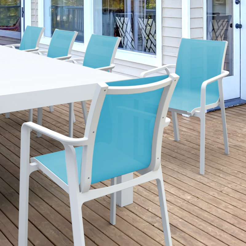 Ensemble de salle à manger 11 pièces avec table à rallonge et fauteuils élingues Farrah, Blanc / turquoise