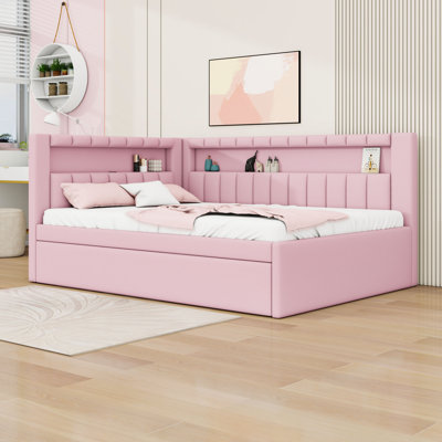 Full Upholstered Daybed with USB Ports, LED Lights and Trundle