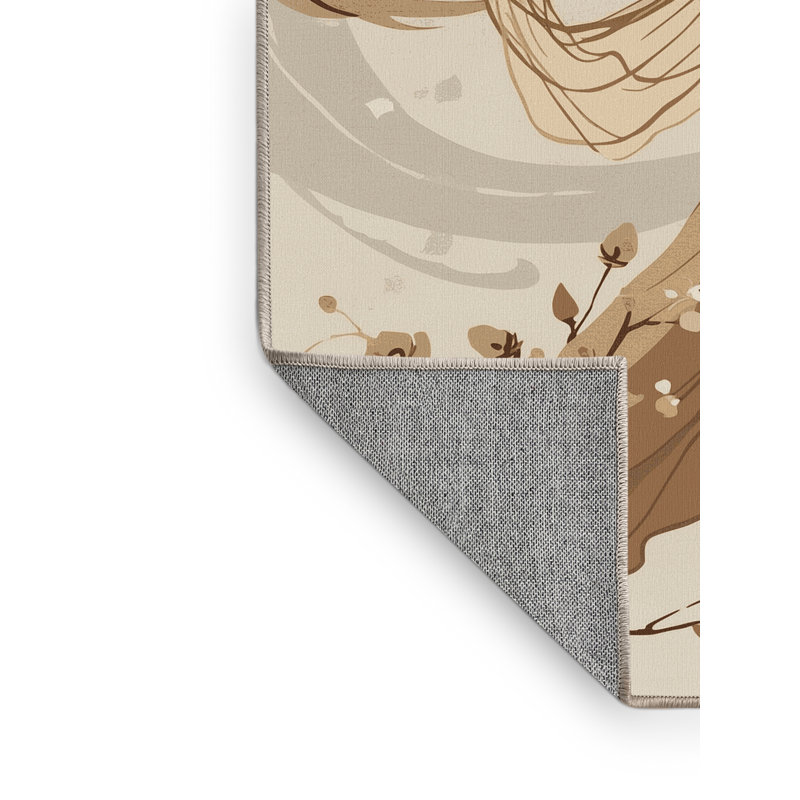 Tapis floral beige lavable à la machine d'inspiration mondiale Osnat Belly Dancer - reliure beige, 3 x 5