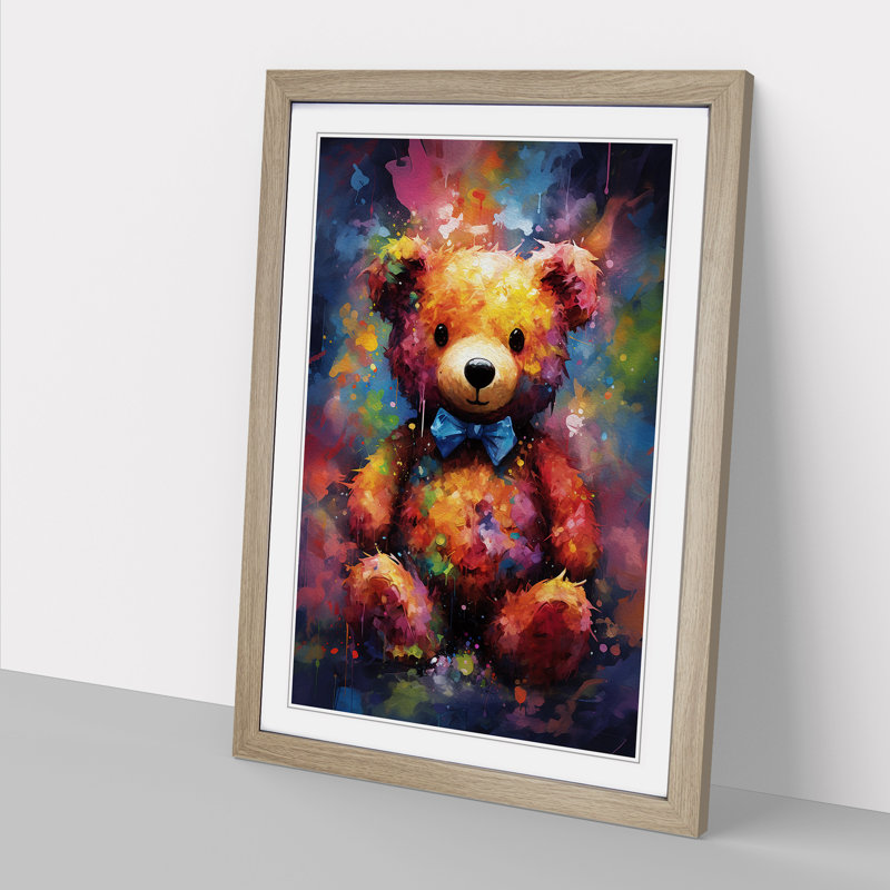 Teddy Bear Abstract - Framed Print, 64cm H x 46cm W x 2cm D, Oak