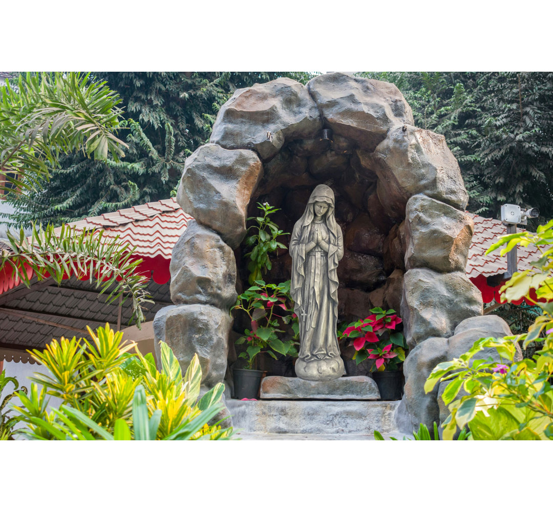 Damariae Blessed Mother Virgin Mary Garden Statue Madonna with Prayer Beads Red Barrel Studio®