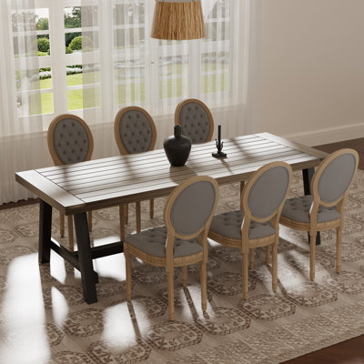 Farmerhouse Rectangle Wooden Dining Set with French Velvet Dining Chairs