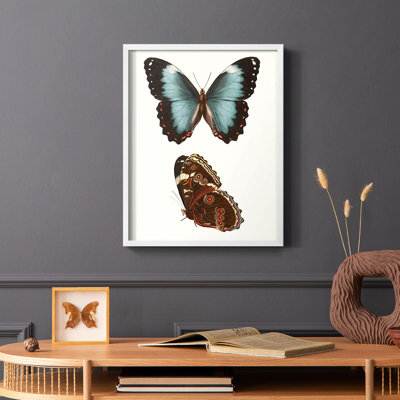 «Antique Blue Butterflies IV», reproduction encadrée - bois massif
