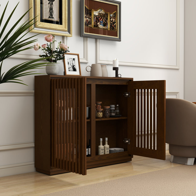 Mid Century Modern Fluted Hollowed Out Sideboard Cabinet, Brown