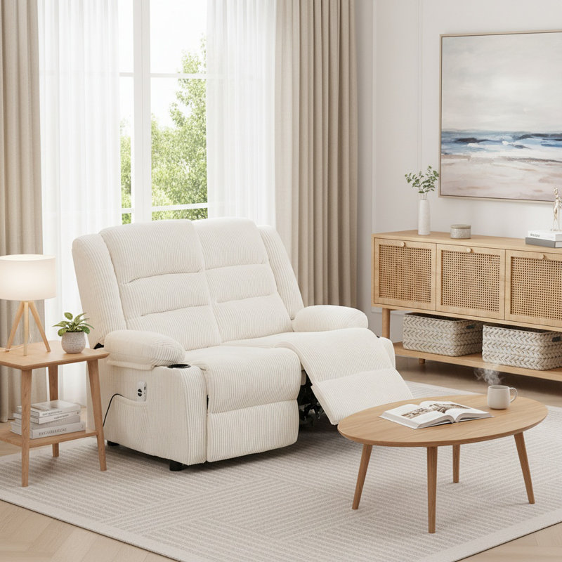 Fauteuil inclinable électrique 52 pouces, Velours blanc