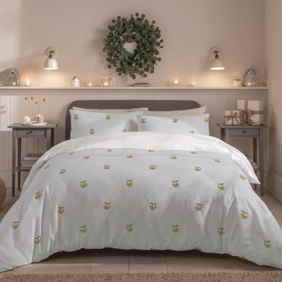 Festive Christmas Pudding Duvet Cover Set – Grey & White ULTRA SOFT Reversible Bedding Set with Pillowcase