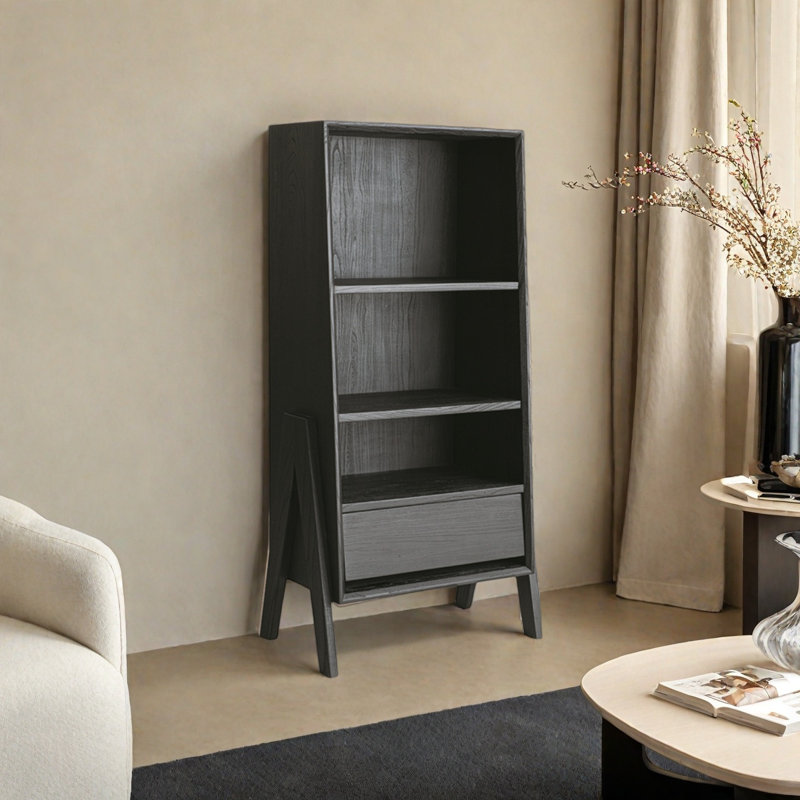 Une bibliothèque tendance de style wabi-sabi, (3 tablettes) H 53,10 po x l 25,10 po x P 15,70 po, Noir