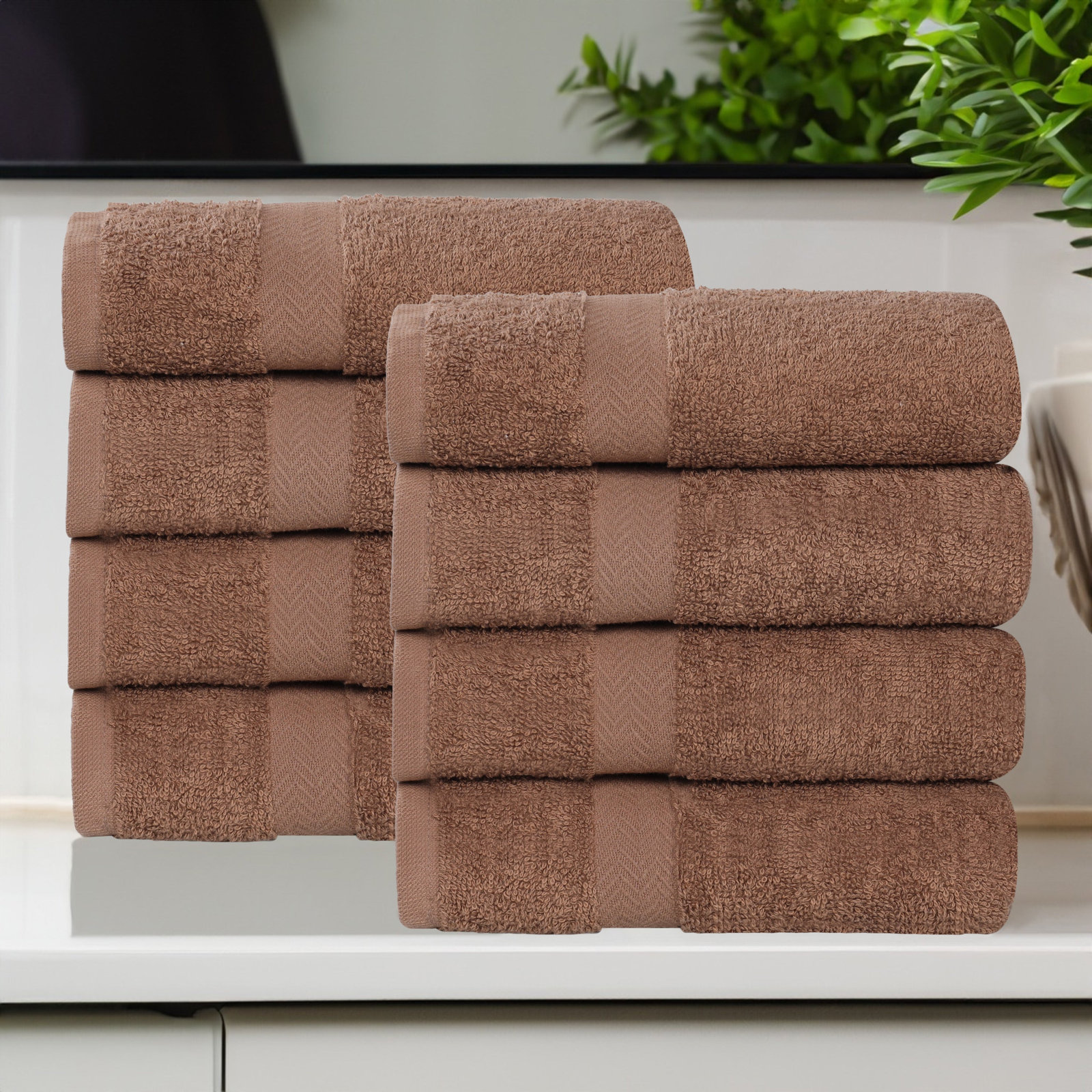 Quick-Drying Cotton Washcloth, Latte, 8 Pieces Towel Set