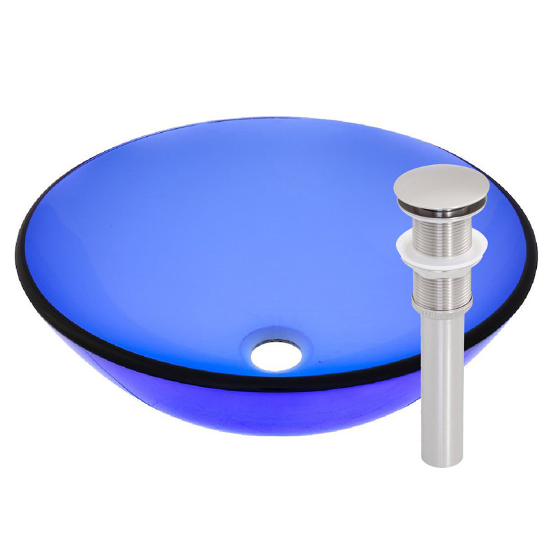 Novatto 16.5'' Glass Circular Bathroom Sink, Brushed Nickel