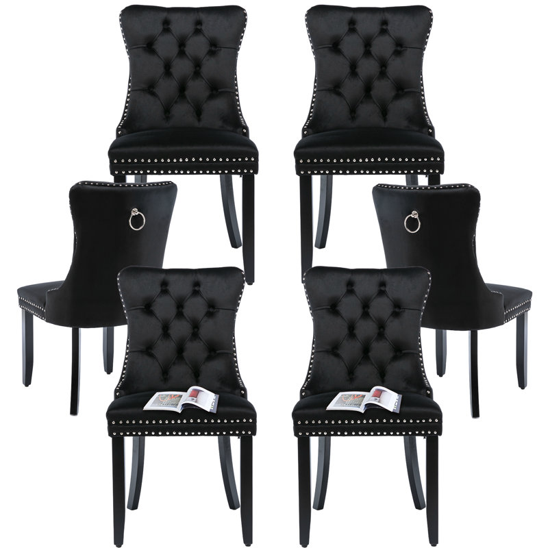 High-end Tufted Velvet Upholstered Nailhead Dining Chair (Set of 4), Black, Black