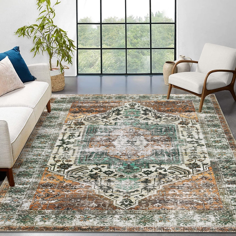 Machine Washable Rug Oriental Area Rugs for Living Room Ultra Soft Non-Slip Rug for Bedroom Foldable Rug for Playroom Office Kitchen