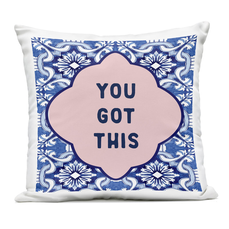 Coussin d'extérieur imprimé You Got This on Boho, par Lettred and Lined, Texte et chiffres bleus 1, Carré 18 po