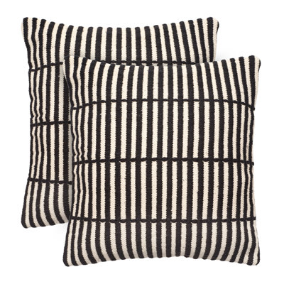 Recycled Cotton 20X20” Pillow Covers, Set Of 2 - Geometric Line Black White Woven Decorative Throw Pillow Covers - 2 Covers