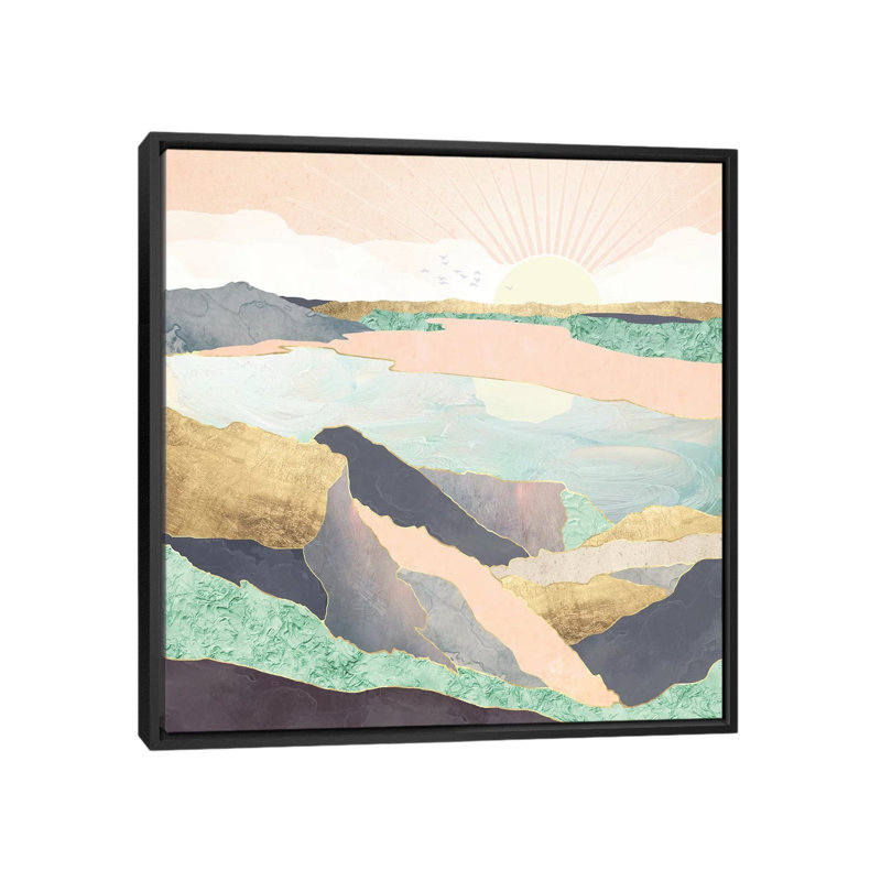 Sunrise Beach - impression d'art graphique, Pas de tapis, H 26 po x l 26 po x P 1,5 po, Toile avec cadre noir