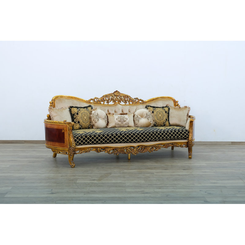 Maggiolini 106'' Upholstered Sofa, Dark Gold, Black/Gold/Light Brown