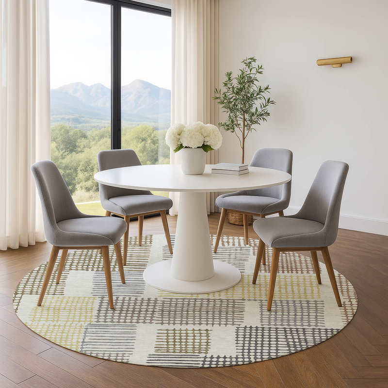 Tapis géométrique lavable à la machine de qualité supérieure Pinkston, Rond 8 pi