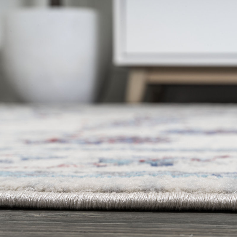 Hatha Modern Persian Vintage Moroccan Traditional Ivory/Blue/Red Rug, Square 5'