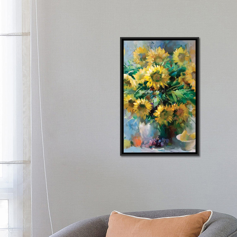 Tournesols par willem haenraets - reproduction sur toile, H 48 po x l 32 po x P 1,5 po, Toile avec cadre noir, Pas de tapis