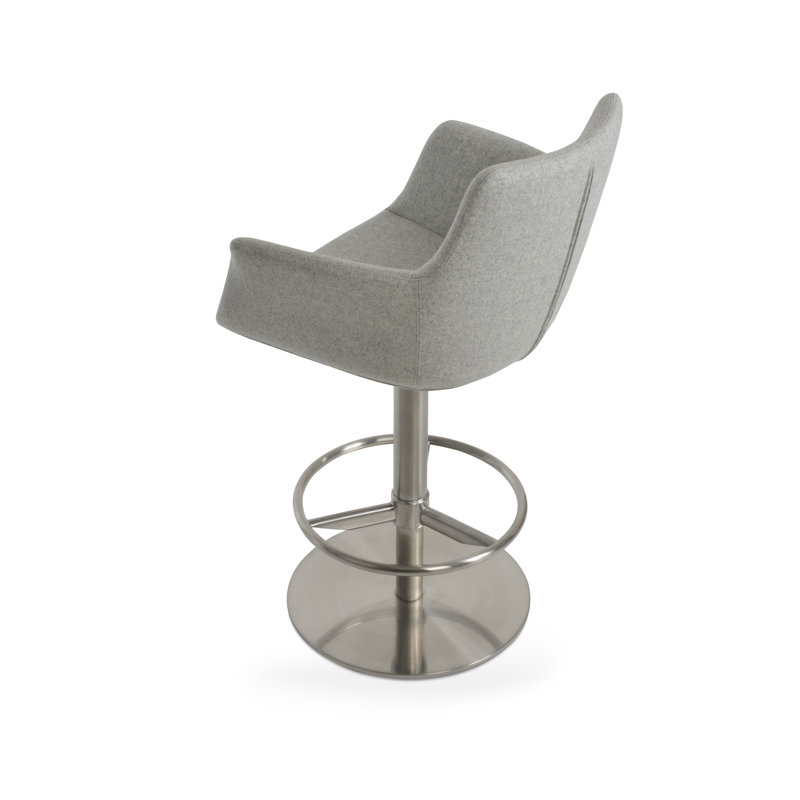 Tabouret à piston Bottega, Laine argentée, Brossé