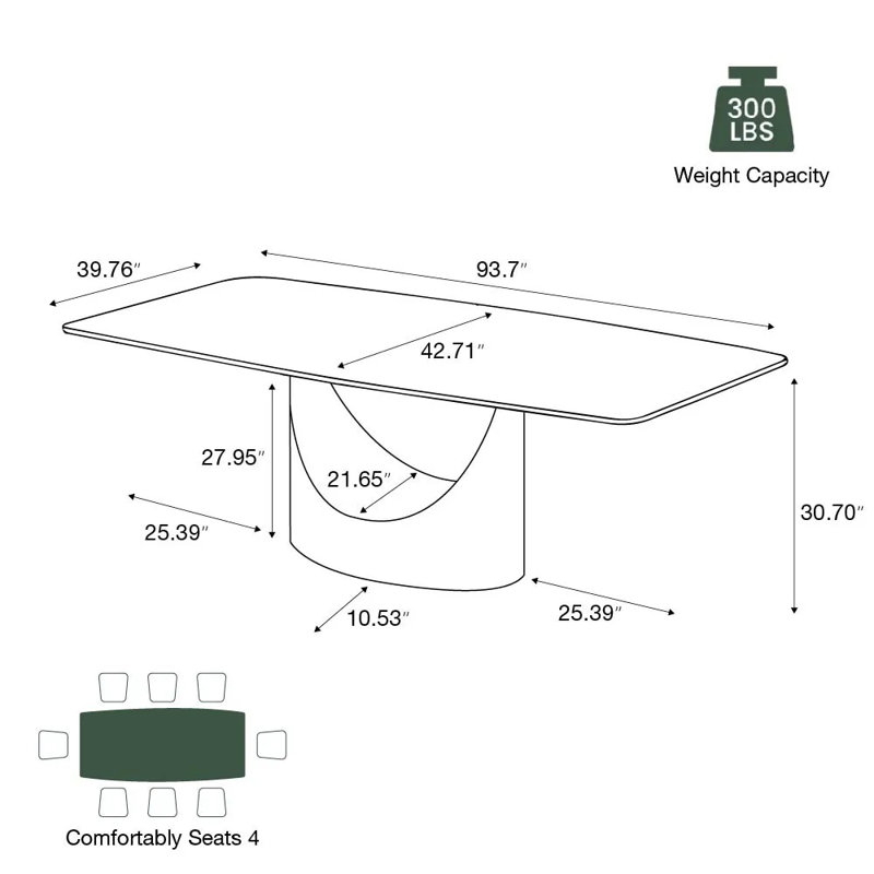 Table de salle à manger Hobart, Noir, L 93,70 po x l 42,71 po