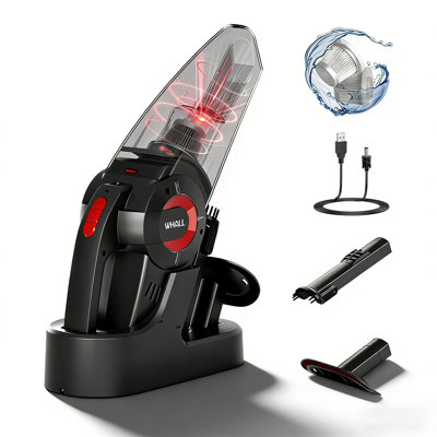 WHALL Handheld Cordless Car Vacuums, Wet and Dry Use 9KPa Strong Suction Vacuums, Rechargeable Portable Vacuum Cleaner with LED, Charging Dock, Red