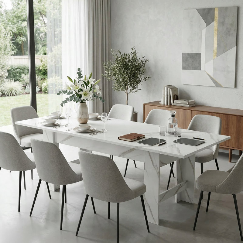 Table de salle à manger extensible moderne à l'apparence de marbre, rallonge à pression, longueur maximale de 94,5 po
