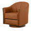 Fauteuil demi-tonneau pivotant en cuir moderne avec base en bois massif (ensemble de 2)-538221313