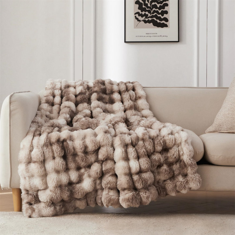 Faux Rabbit Fur And Flannel Blanket 50X60 Inches