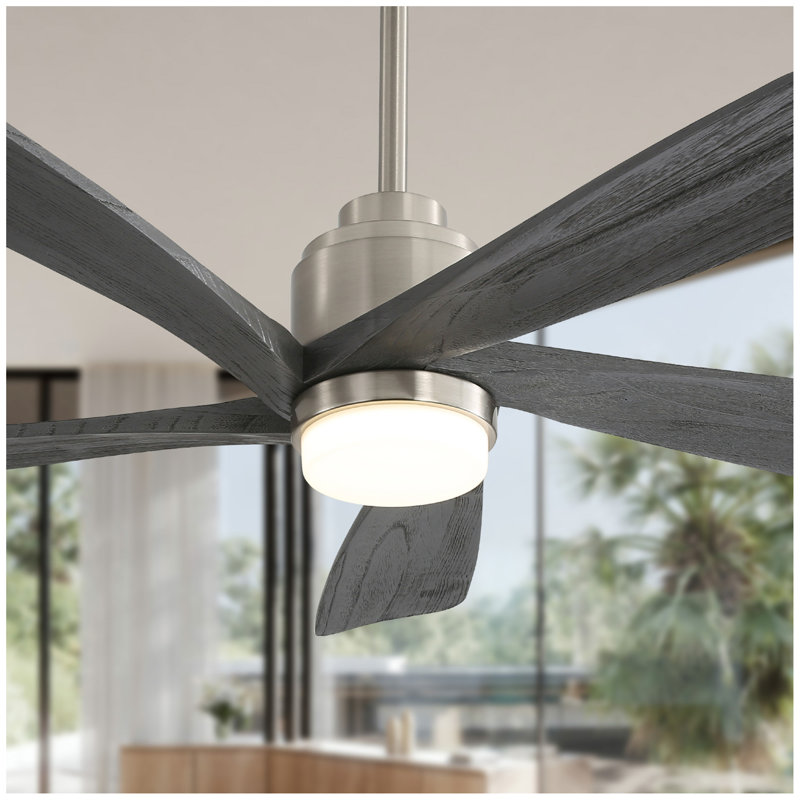 Ventilateur de plafond moderne 52 pouces avec lumière à DEL à intensité variable et 5 pales en bois massif avec télécommande et moteur à courant continu réversible