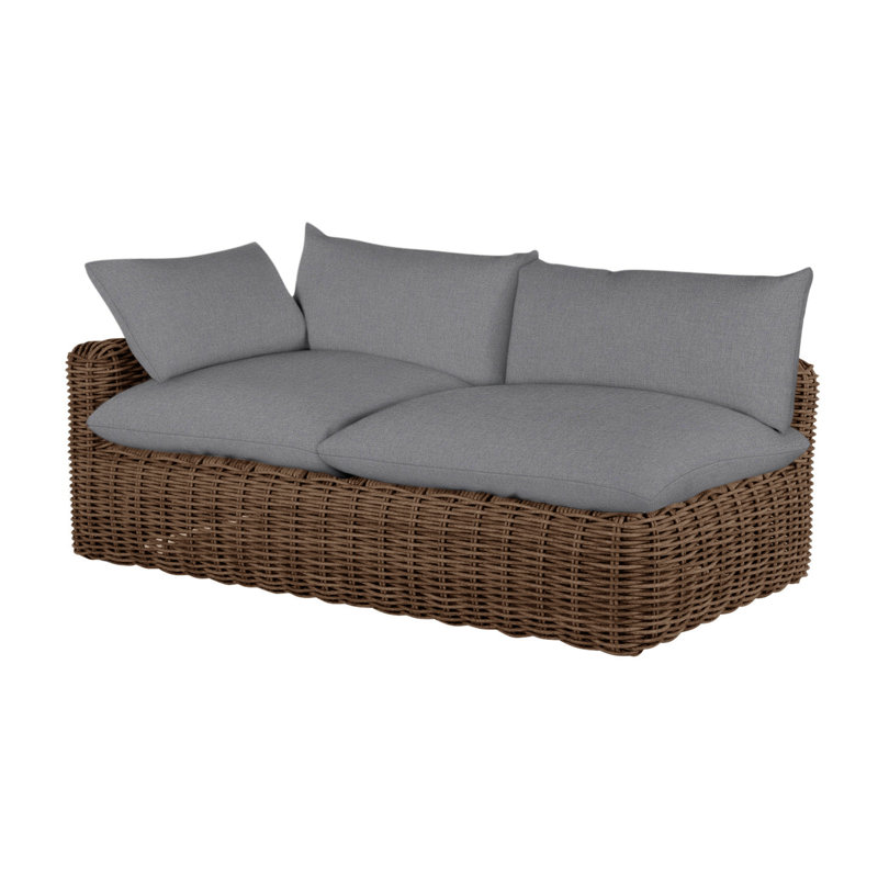 Montecito 75.25" Wide Outdoor Wicker Right Hand Facing Loveseat with Cushions, Raffia, No Welt, Verona Mist