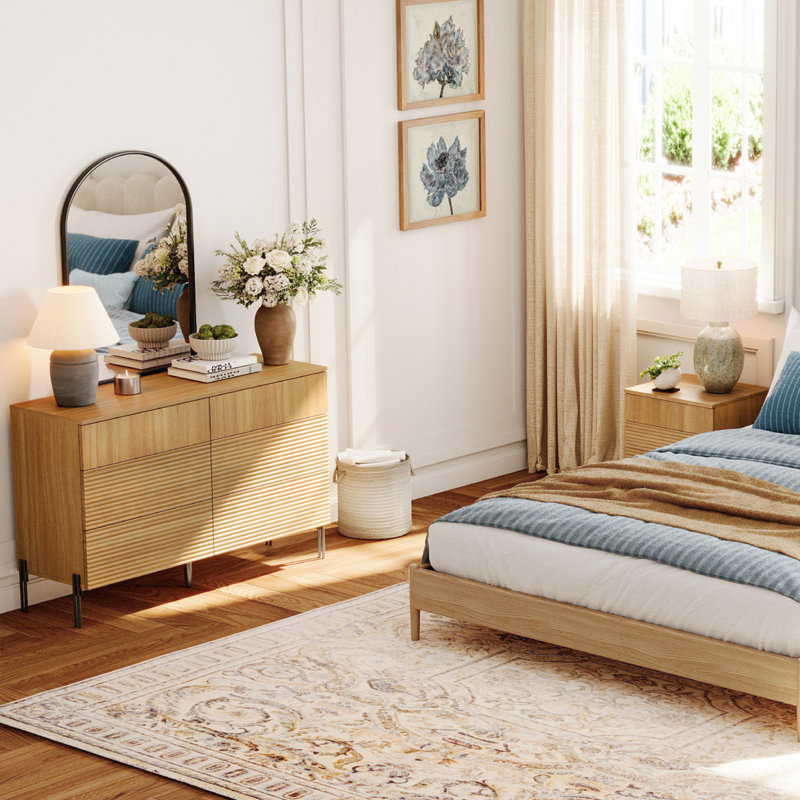 Ensemble de chambre à coucher minimaliste Laverda, Chêne, 3 Pcs: Dresser, 2 Nighstands