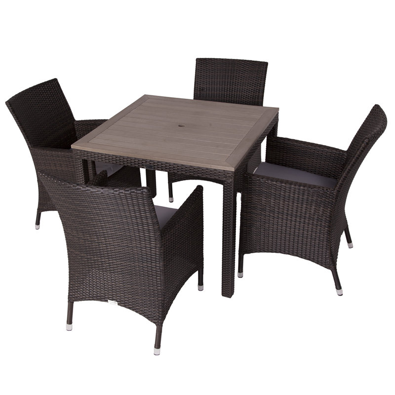 Sandra 4 - Person Patio Dining Set Umbrella Hole Included Square Table with Cushions Included