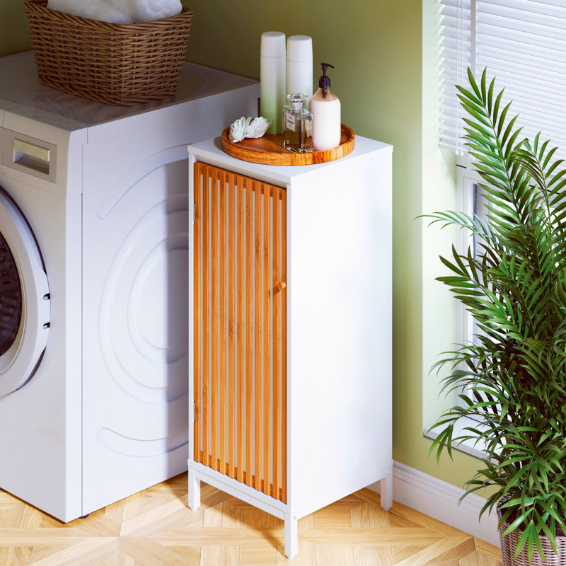 Living Room Sideboard With Bamboo-Paneled Doors, Suitable For Bathroom/Beauty Accessories And Small Decorative Items.