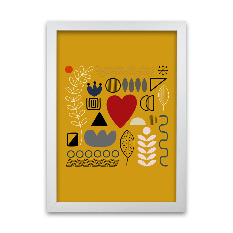 Yellow Scandinavian Abstract Shapes Original - Print, White Frame, 59cm H x 42cm W x 3cm D