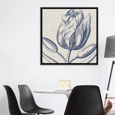 « indigo floral on linen iv », reproduction de dessin sur toile tendue