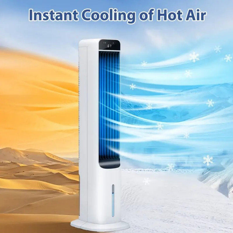 Evaporative Air Cooler Quiet Cooling Fan Swamp Cooler With Water Refilling, 4 Ice Boxes Remote Control 100° Oscillation 3 Speed And 3 Wind Type For Home Office, More Cold Tower Fan