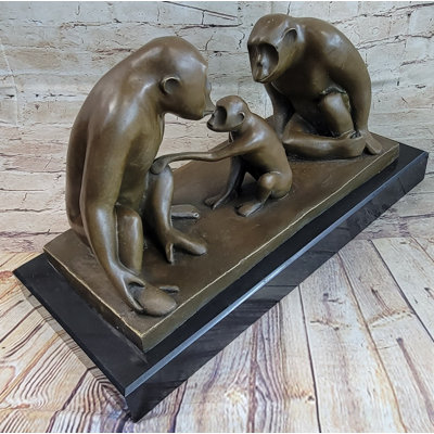 Wykesha French Arist Barye 100 Percent Bronze Sculpture Baboon And Baby - Perfect Condition