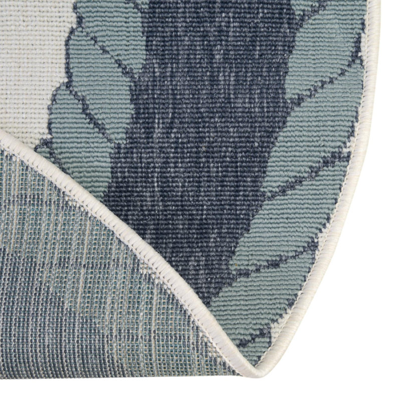 Tapis intérieur / extérieur bleu marine / ivoire Bethlehem, Rond 5 pi 3 po